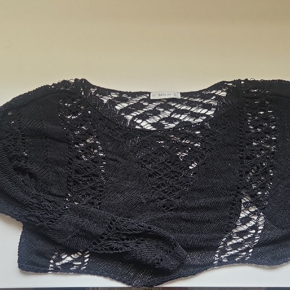 Zara Black Openwork Scoop-Neck Lightweight Sweater